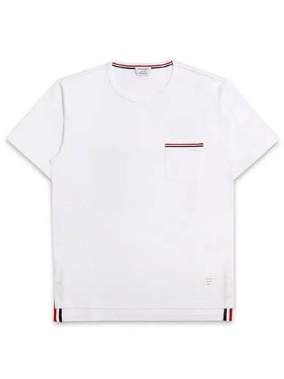 Men's Medium Weight Jersey Tipped Pocket Crewneck Short Sleeve T-Shirt White - THOM BROWNE - BALAAN 2