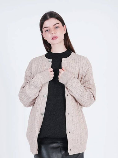 Silket Cable Round neck Cardigan Beige - CHANCE'S NOI - BALAAN 1