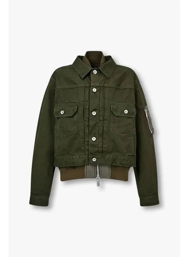 Women s Denim Layered Nylon Blouson Green - SACAI - BALAAN 1