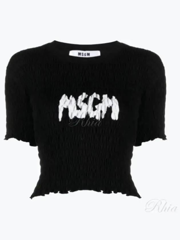 Brushed Logo Embossed Short Sleeve T-Shirt Black - MSGM - BALAAN 2