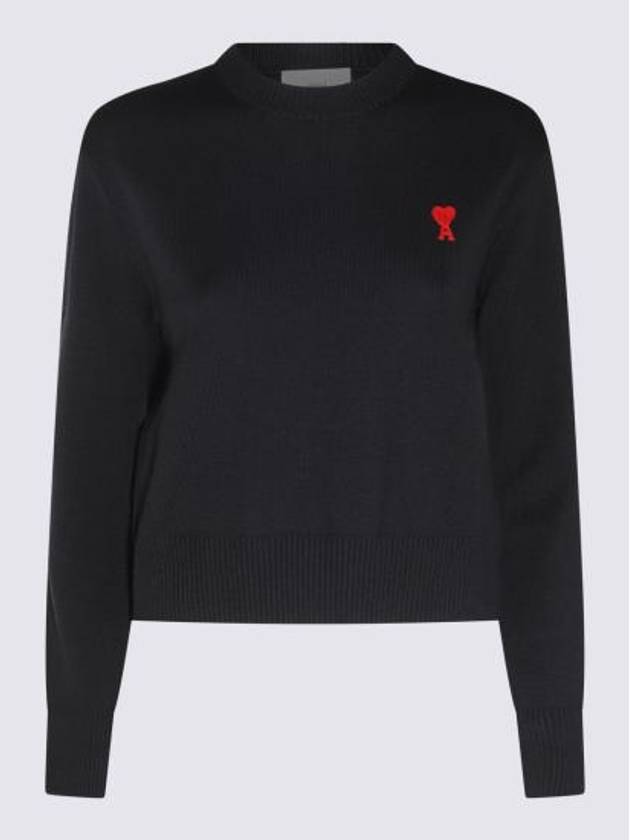 Heart Logo Wool Knit Top Black - AMI - BALAAN 2