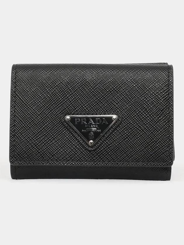 Triangle Logo Saffiano Leather Half Wallet Black - PRADA - BALAAN 4