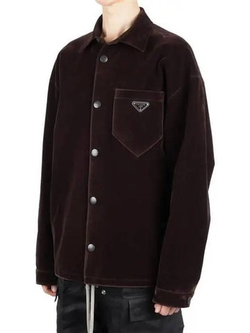 SC657 12HO F0192 Logo Velvet Overshirt - PRADA - BALAAN 1