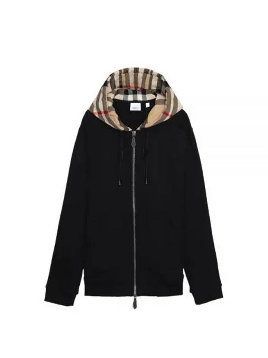 Check Hood Cotton Zip Up Hoodie Black Archive Beige - BURBERRY - BALAAN 2