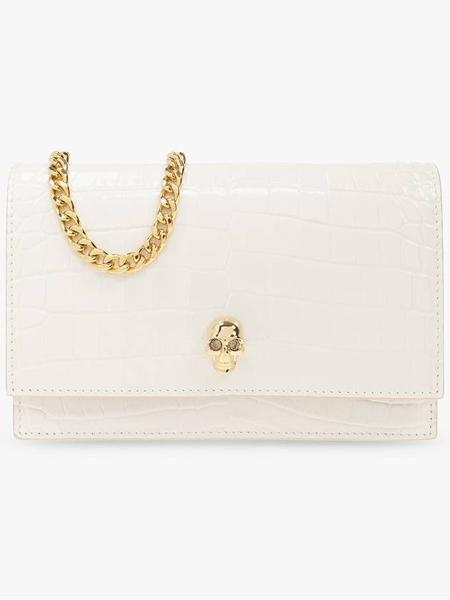 Gold Hardware Skull Crocodile Leather Small Shoulder Bag White - ALEXANDER MCQUEEN - BALAAN 2