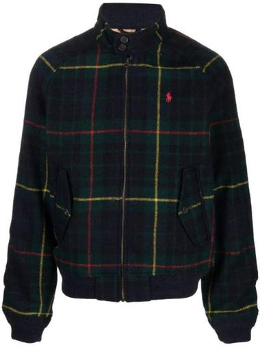 Pony Embroidered Logo Tartan Check Wool Zip-up Jacket Navy - POLO RALPH LAUREN - BALAAN 1