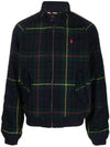 Pony Embroidered Logo Tartan Check Wool Zip-up Jacket Navy - POLO RALPH LAUREN - BALAAN 1