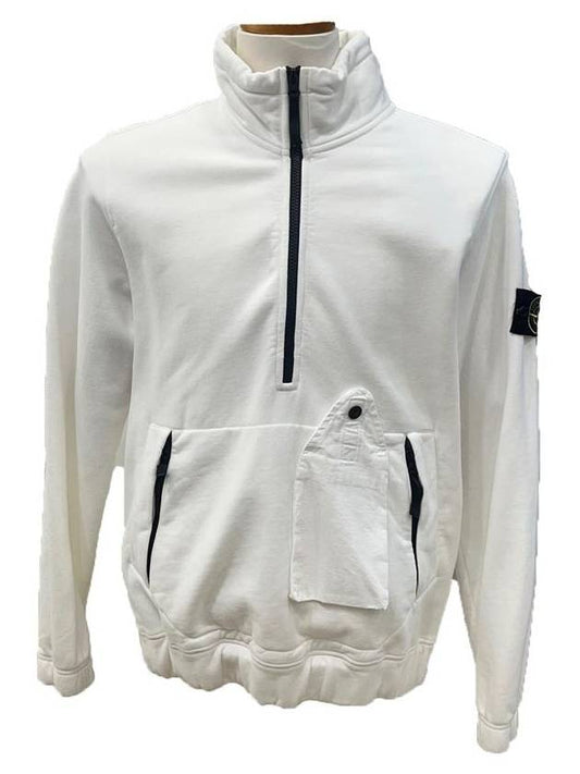 Men's Pocket Half Zip Up Sweatshirt White - STONE ISLAND - BALAAN.