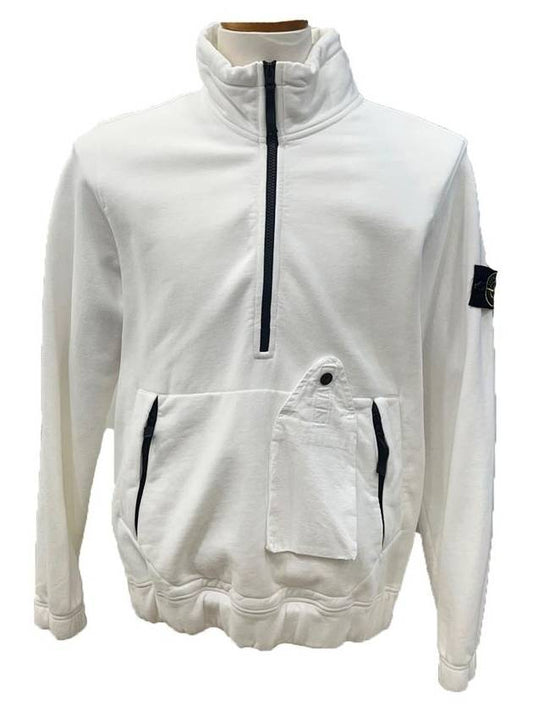 Men's Pocket Half Zip Up Sweatshirt White - STONE ISLAND - BALAAN 2