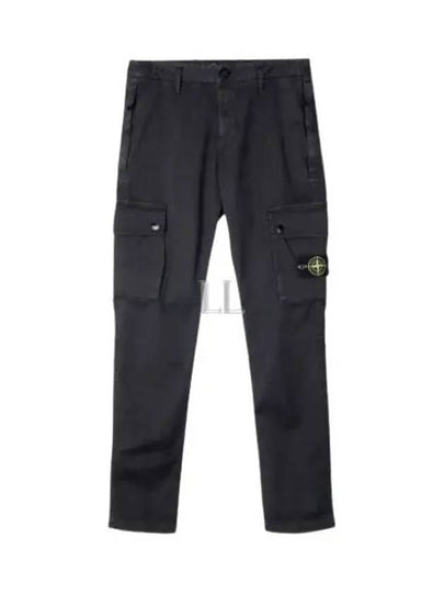 Garment Dyed Old Effect Stretch Broken Twill Cotton Cargo Pants Black - STONE ISLAND - BALAAN 2