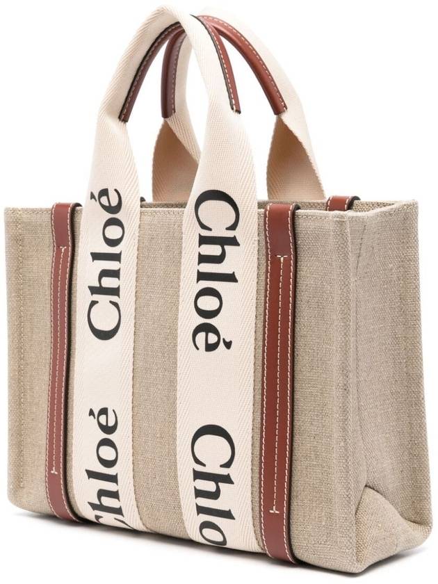 Woody Small Canvas Tote Bag White Brown Beige - CHLOE - BALAAN 4