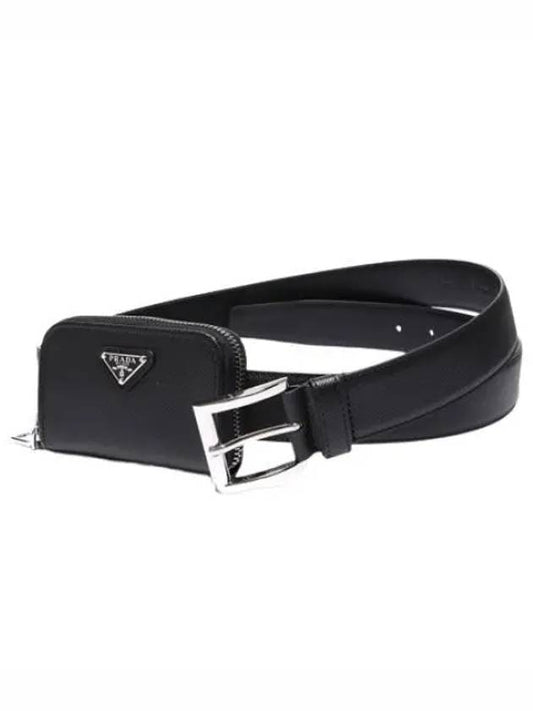 Triangle Logo Pouch Leather Belt Men s Waistband - PRADA - BALAAN 1