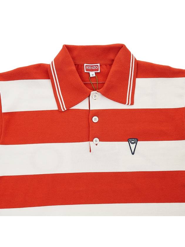 Men's Logo Graphic Striped Cotton Polo Shirt Red - KENZO - BALAAN 5