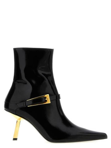 Lee Glazed Leather Ankle Boots Black - SAINT LAURENT - BALAAN 1