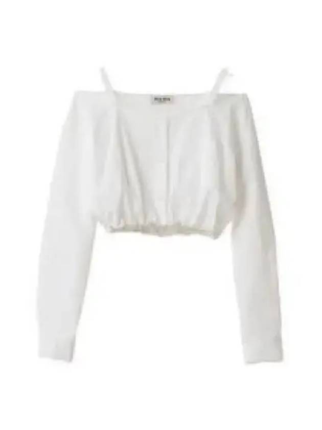 Poplin Off Shoulder Crop Cotton Blouse White - MIU MIU - BALAAN 2