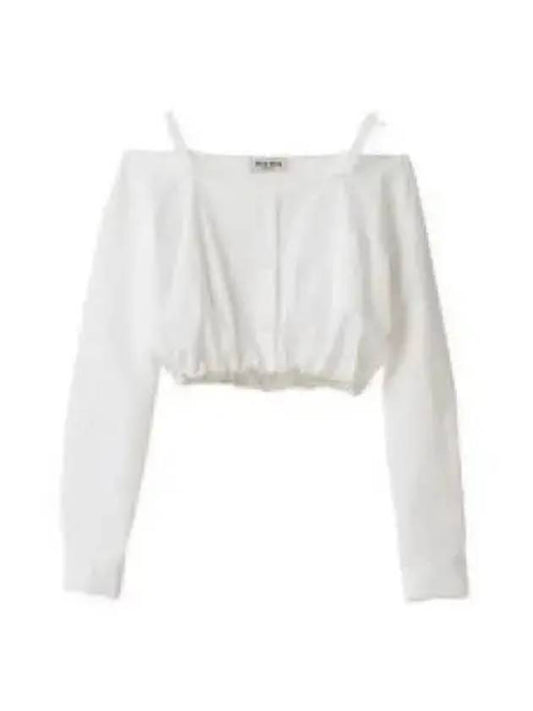 Poplin Off Shoulder Crop Cotton Blouse White - MIU MIU - BALAAN 2