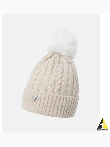 Women s Detachable Pom Beanie Beige SP422UKCO1 - DESCENTE - BALAAN 1