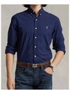 Men's Pony Embroidery Linen Oxford Long Sleeve Shirt Blue - POLO RALPH LAUREN - BALAAN 3