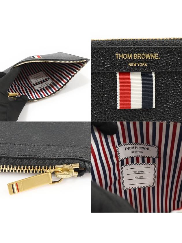 MAC019L00198001 Black Pebble Grain Leather Small Zipper Tablet Holder Clutch - THOM BROWNE - BALAAN 7