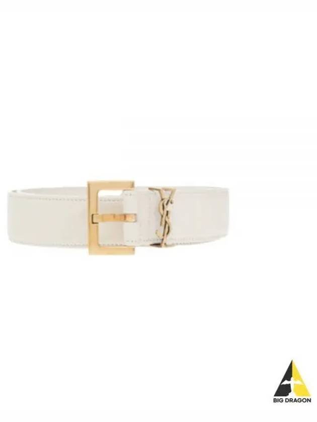 Monogram Buckle Leather Belt White Gold Plated - SAINT LAURENT - BALAAN 2