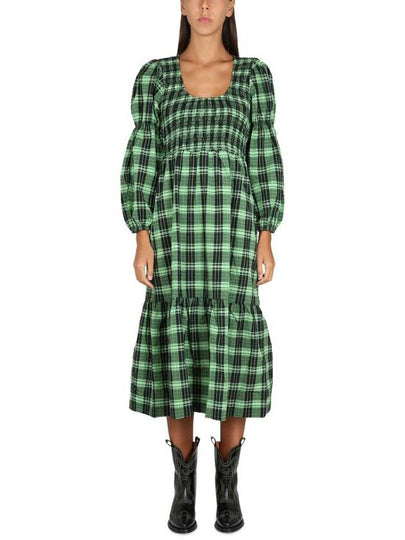 Women's Seersucker Check Smoke Long Dress Peapod - GANNI - BALAAN 2