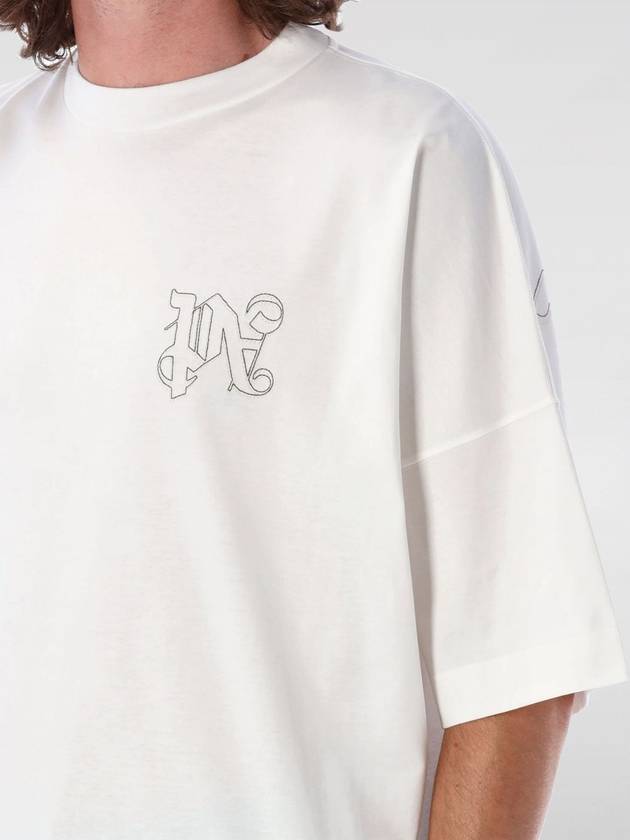 Palm Angels Embroidered Monogram Short Sleeve T Shirt Off White - PALM ANGELS - BALAAN 4