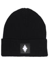 Logo Patch Ribbed Wool Beanie Black - MARCELO BURLON - BALAAN 2