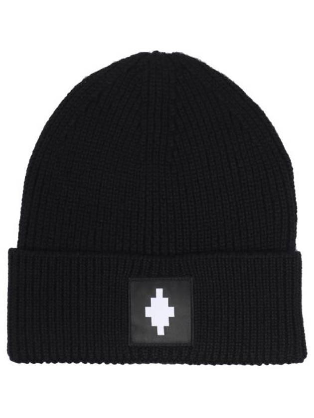 Logo Patch Ribbed Wool Beanie Black - MARCELO BURLON - BALAAN 2