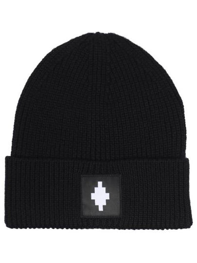 Logo Patch Ribbed Wool Beanie Black - MARCELO BURLON - BALAAN 2