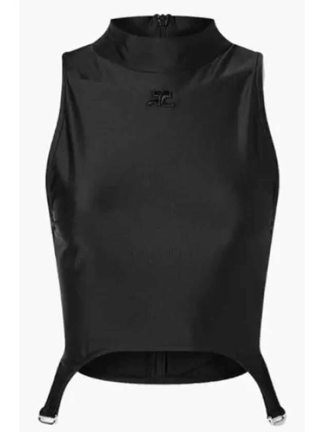 Embroidered Logo High-Neck Crop Sleeveless Black - COURREGES - BALAAN 2