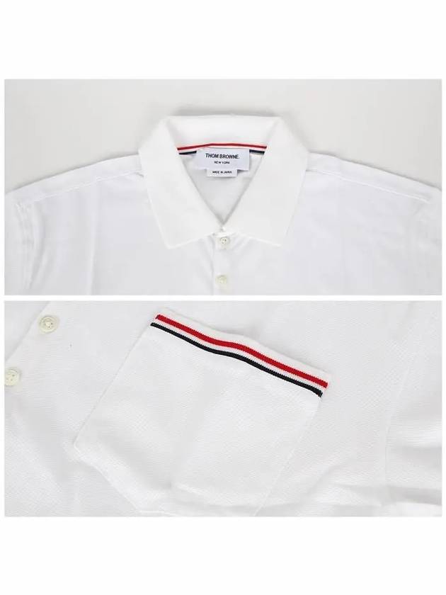 Men's Three Stripes Pocket Mercerized Short Sleeve Polo Shirt White - THOM BROWNE - BALAAN 6