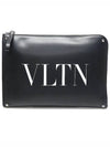 Valentino WY2B0457WJW Black Calfskin VLTN Rockstud Document Case Strap Clutch - VALENTINO - BALAAN 1