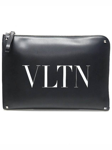 Valentino WY2B0457WJW Black Calfskin VLTN Rockstud Document Case Strap Clutch - VALENTINO - BALAAN 1