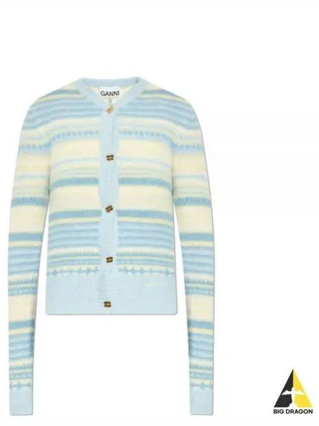 Striped Soft Wool Cardigan Light Blue - GANNI - BALAAN 2