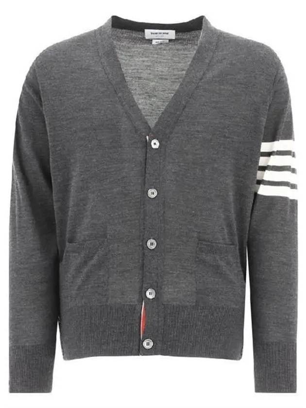 Men's Sustainable Classic Diagonal Wool Cardigan Dark Grey - THOM BROWNE - BALAAN 2