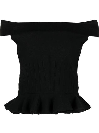 Ruffle Off Shoulder Knit Sleeveless Black - ALEXANDER MCQUEEN - BALAAN 1