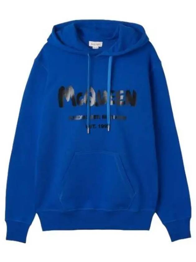Graffiti Logo Hooded Blue Sweatshirt - ALEXANDER MCQUEEN - BALAAN 1