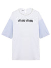 Women's Crystal Neck Overfit Short Sleeve T-Shirt White - MIU MIU - BALAAN 3