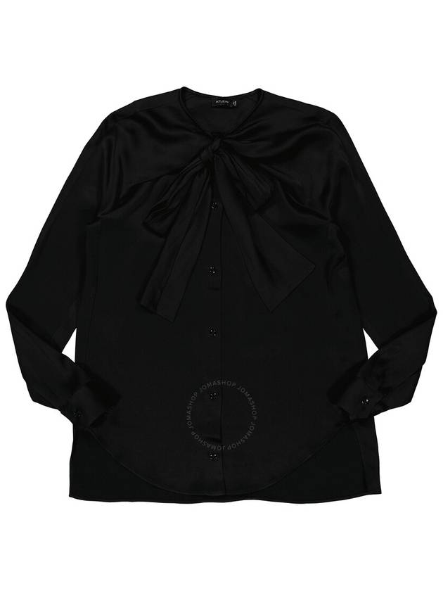 Atlein Ladies Black Cross Neckline Shirt, Brand Size 34 (US Size 0) - ATLEIN - BALAAN 1