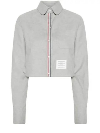 Women s Striped Cotton Crop Long Sleeve Shirt Gray - THOM BROWNE - BALAAN 2