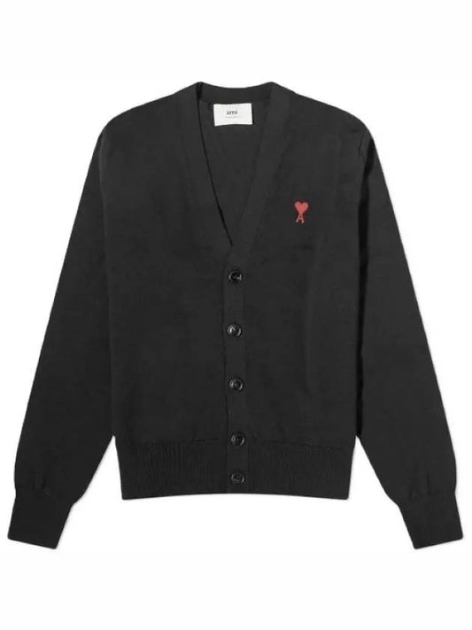 Red Heart Logo Merino Wool Cardigan Black - AMI - BALAAN 2