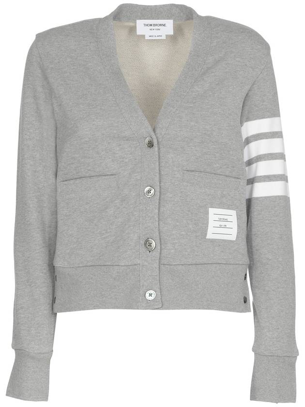 4-Bar Loopback Jersey Cardigan Light Grey - THOM BROWNE - BALAAN 3