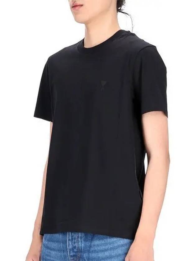 Tone On Tone Heart Logo Organic Cotton Short Sleeve T-Shirt Black - AMI - BALAAN 2