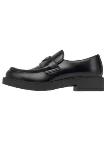 Chocolate Brushed Leather Loafer Black Shoes - PRADA - BALAAN 1