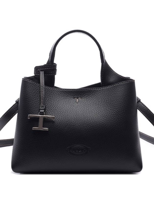 Logo Charm Leather Micro Tote Bag Black - TOD'S - BALAAN 3