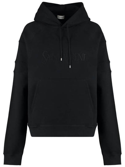 Front Logo Cotton Hoodie Black - SAINT LAURENT - BALAAN 2