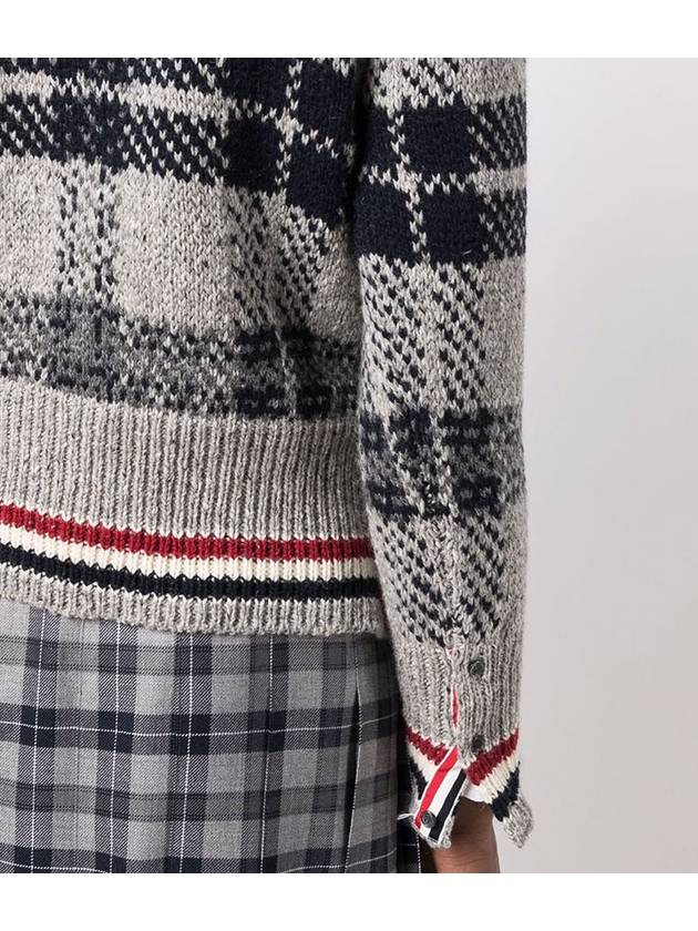 Trimmed Tartan Jacquard Mohair Knit Top Grey - THOM BROWNE - BALAAN 6