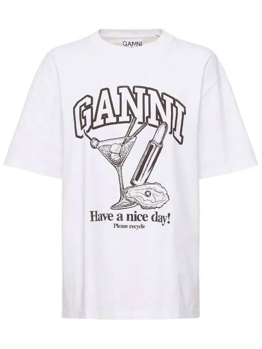 Women's Cocktail Print Relaxed Fit Short Sleeve T-Shirt White - GANNI - BALAAN 2