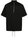 Half Zipper Short Sleeve Shirt Black - PRADA - BALAAN 1