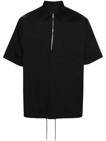 Half Zipper Short Sleeve Shirt Black - PRADA - BALAAN 1